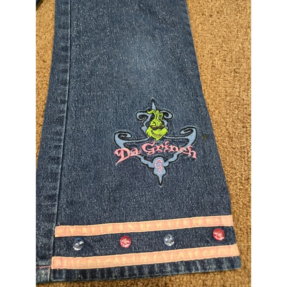 Kids Dr Seuss The Grinch Wide Leg Jeans Girls Size 4T Embroidered Sparkle‎